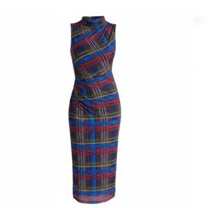 Betsey Johnson Plaid Midi Dress - Red, Blue, Yellow